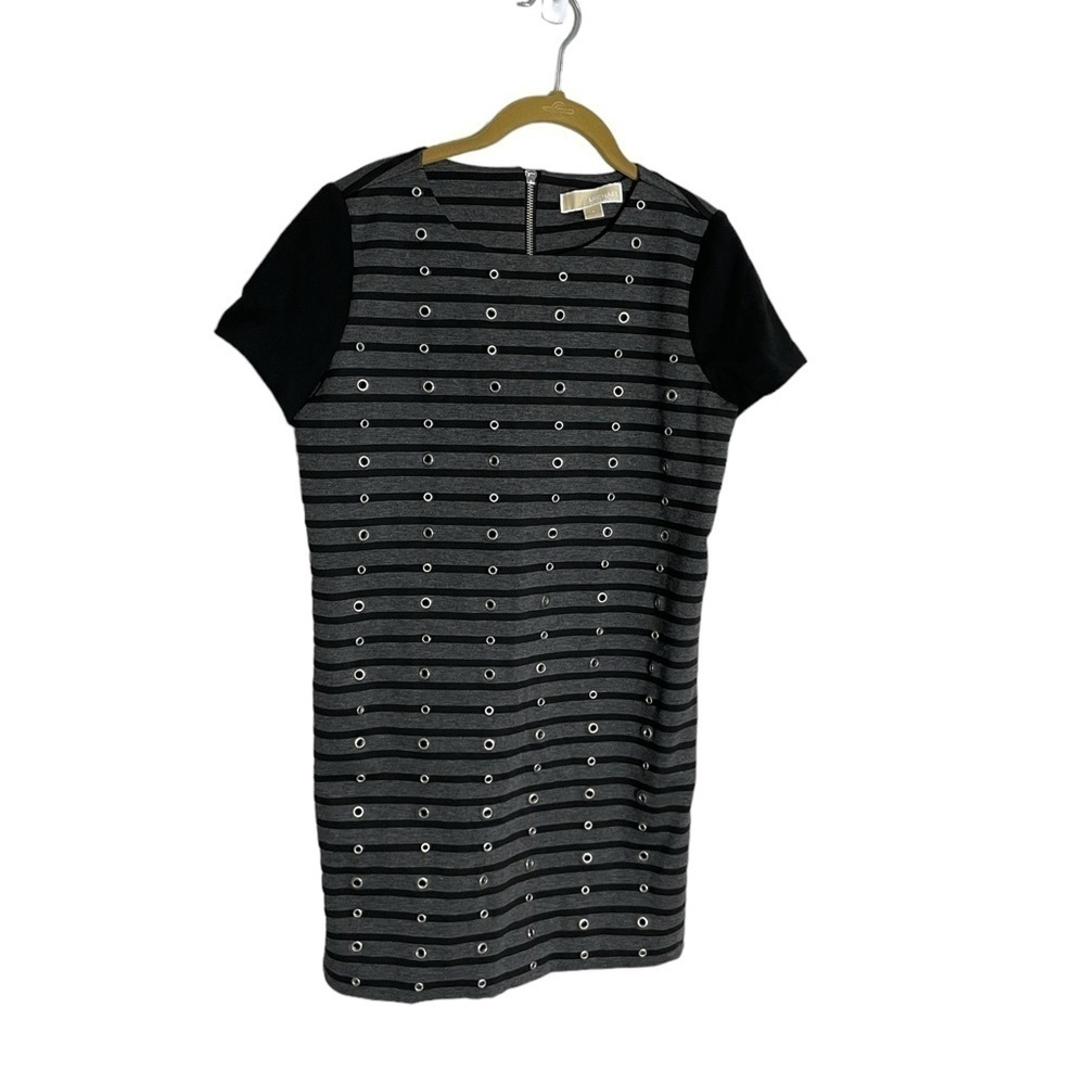 Michael Michael Kors Gray Black Stripe Grommet Shift Dress 4